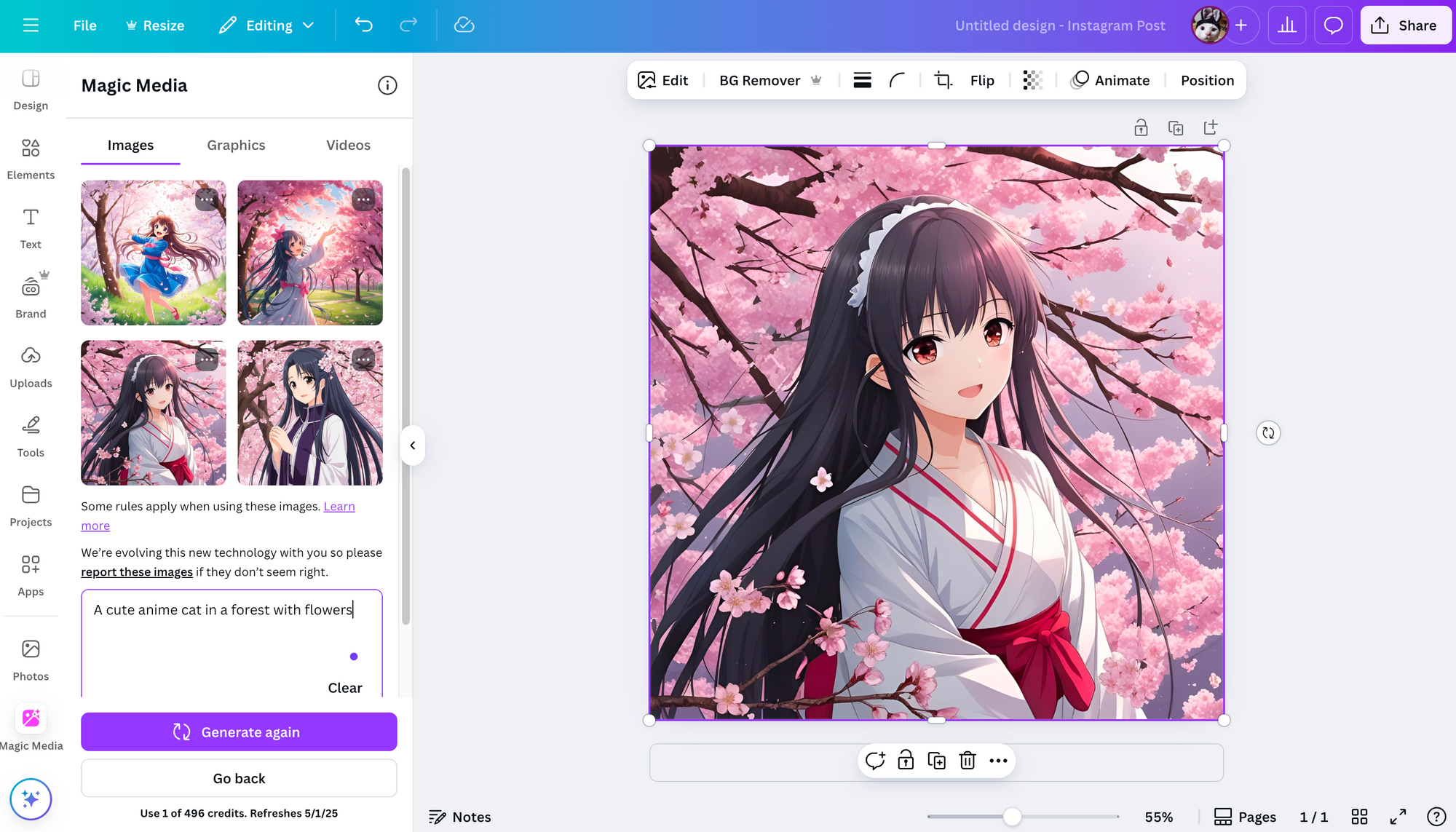 Canva's anime AI generator prompt